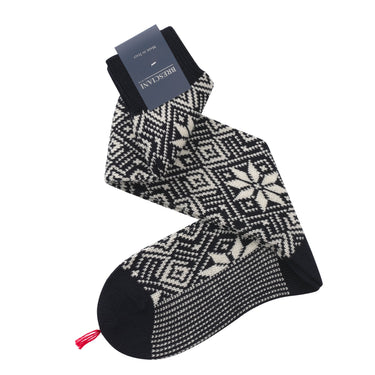 Bresciani Printed Wool-Blend Extra Long Socks in Dark Blue - SARTALE
