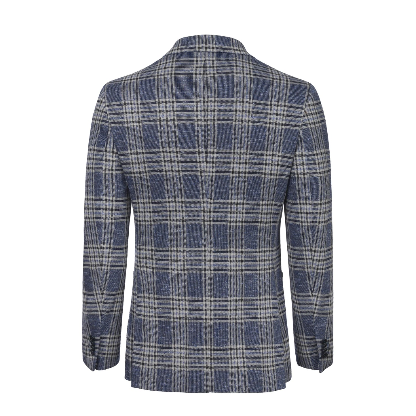 Single-Breasted Wool-Silk Blend Jacket in Blue Check