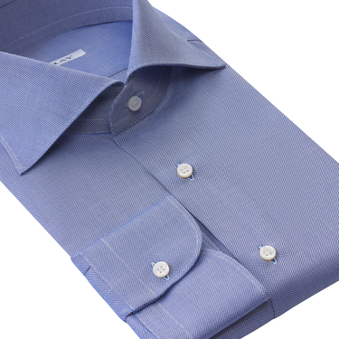 Fray Houndstooth Cotton Shirt in Blue - SARTALE