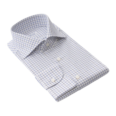 Fray Tattersall Cotton Shirt in White and Blue - SARTALE