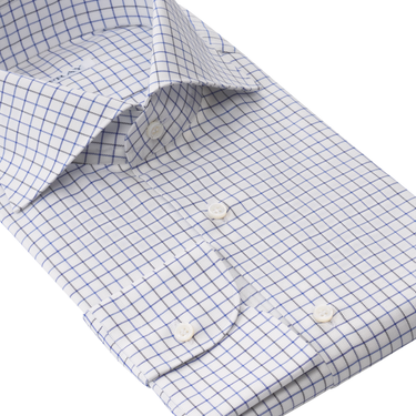 Fray Tattersall Cotton Shirt in White and Blue - SARTALE