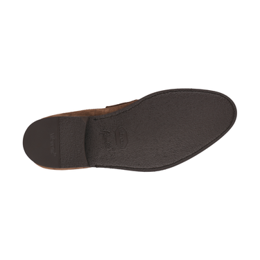 Bontoni "Principe" Penny Suede Loafer with Hand Stitched Details and Split Toe in Brown - SARTALE