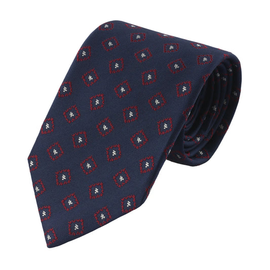 Embroidered Silk Tipped Tie in Navy Blue