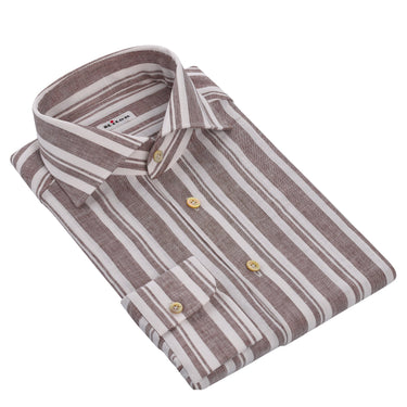 Kiton Striped Stretch-Linen Shirt in Brown - SARTALE