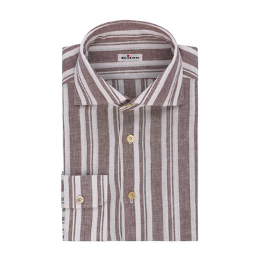 Kiton Striped Stretch-Linen Shirt in Brown - SARTALE