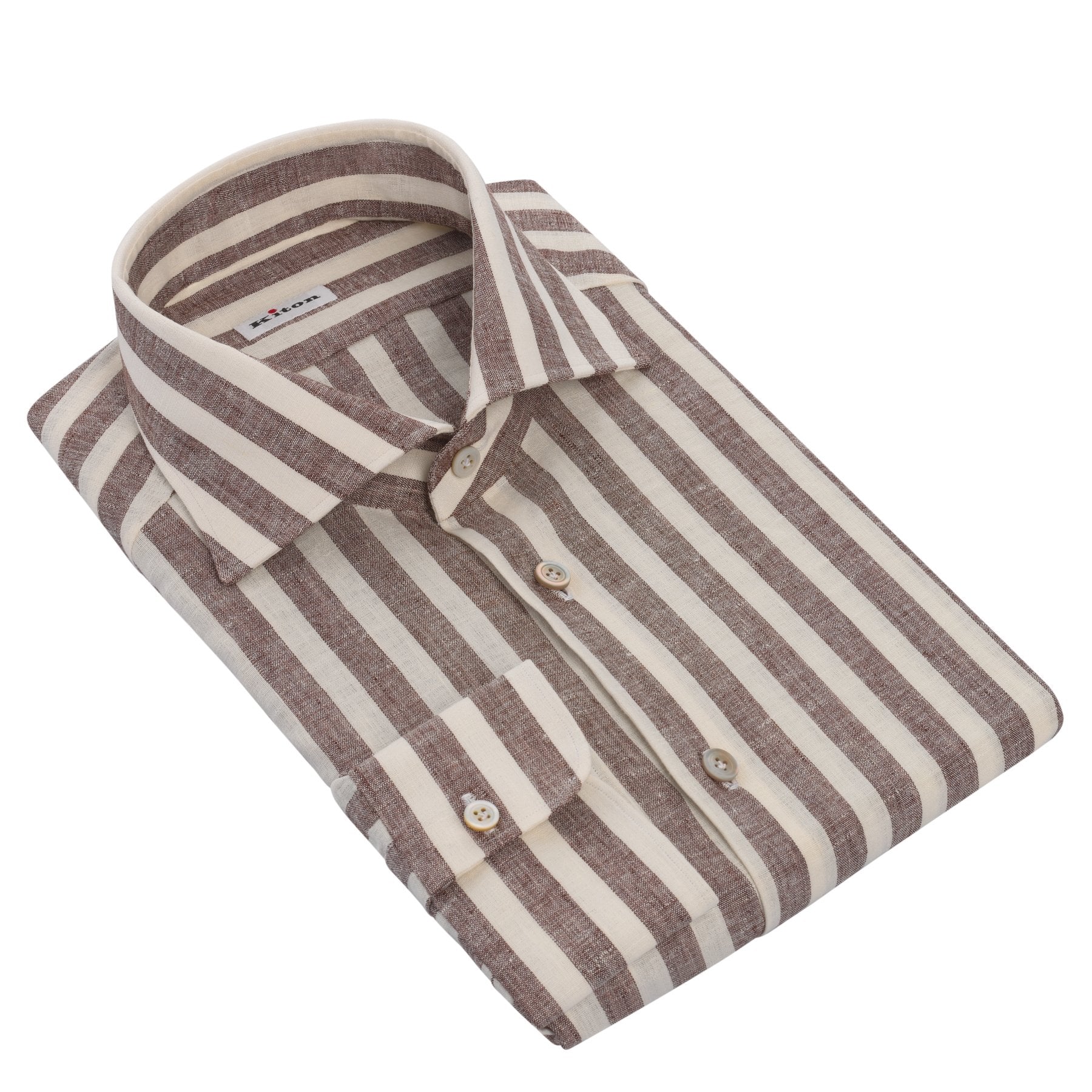 Kiton | Striped Stretch-Linen Shirt in Brown | SARTALE Kiton | Striped Stretch-Linen Shirt in Brown | SARTALE