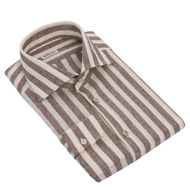Kiton Striped Stretch-Linen Shirt in Brown - SARTALE