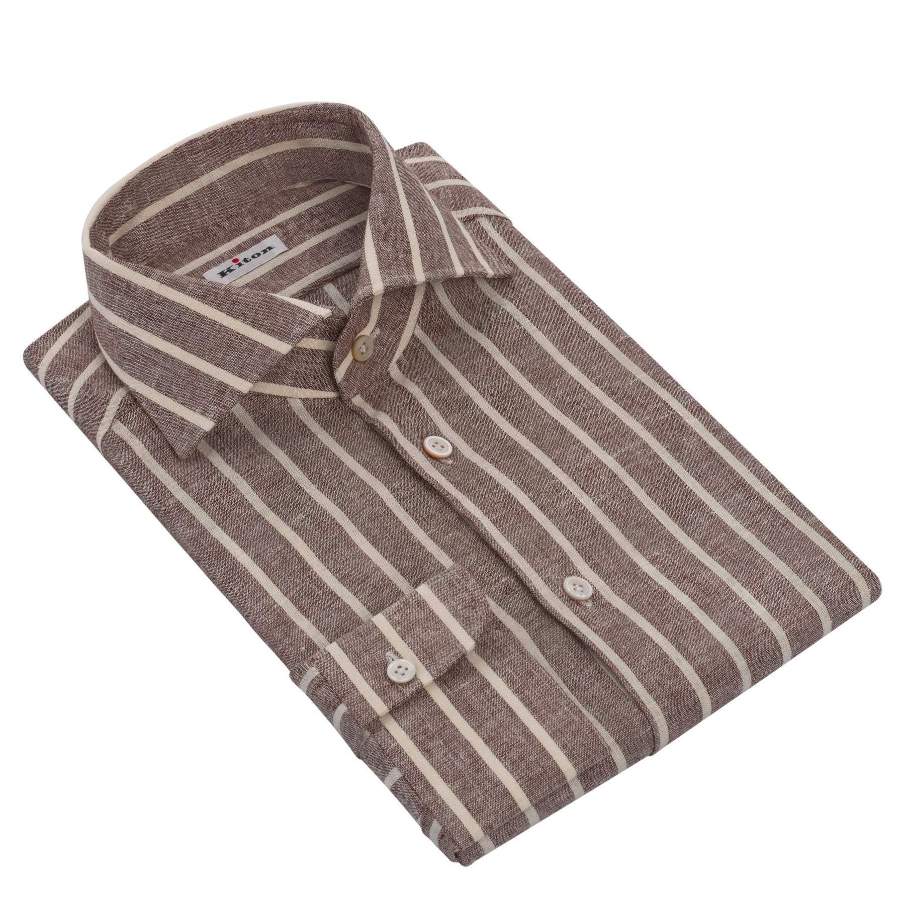 kiton dress shirts Kiton | Striped Stretch-Linen Shirt in Brown