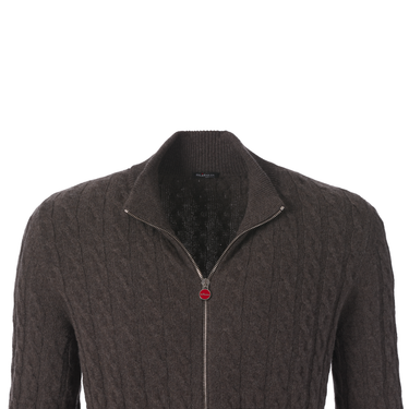 Kiton Cashmere Zip-Up Cardigan in Hazelnut - SARTALE