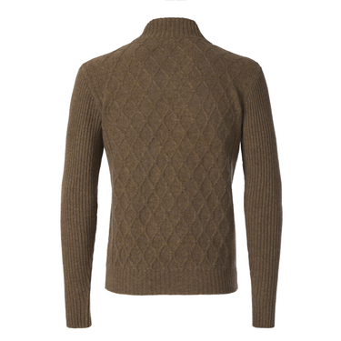 Kiton Cashmere High-Neck Sweater with Half-Zip in Olive Green - SARTALE