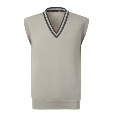 Kiton Jersey-Cotton V-Neck Gilet in Light Grey - SARTALE