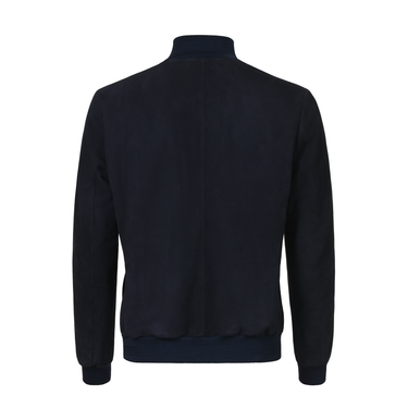 Kiton Suede Bomber Jacket in Dark Blue - SARTALE