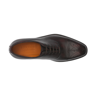 Bontoni «Vittorio» Five-Eyelet Oxford Shoes with Reverse Stitched Details and Perforated Medallion in Wine Red - SARTALE