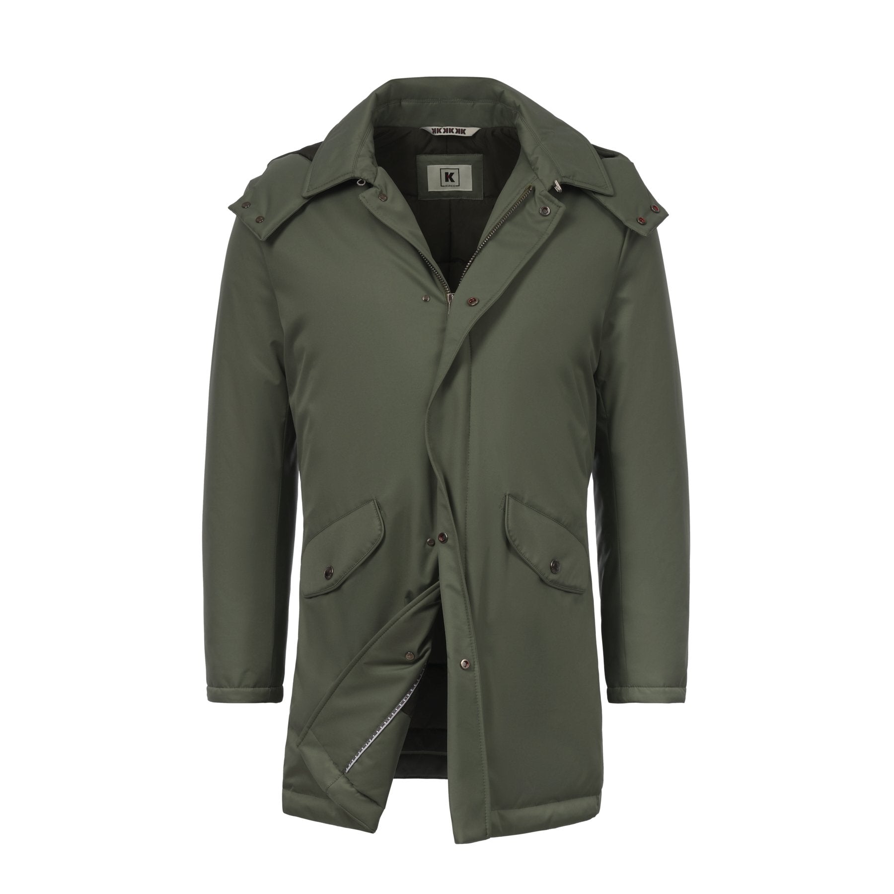 Kired Hooded Mackintosh Jacket in Olive Green SARTALE