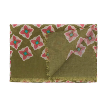 Bigi Printed Wool and Cotton Scarf in Green - SARTALE