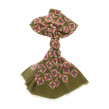 Bigi Printed Wool and Cotton Scarf in Green - SARTALE