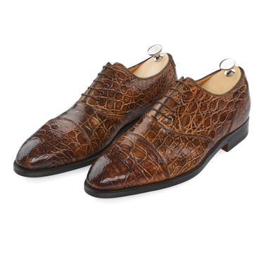 Bontoni "Cipriani" Five-Eyelet Crocodile Oxford with Hand-Stitched Cap Toe - SARTALE