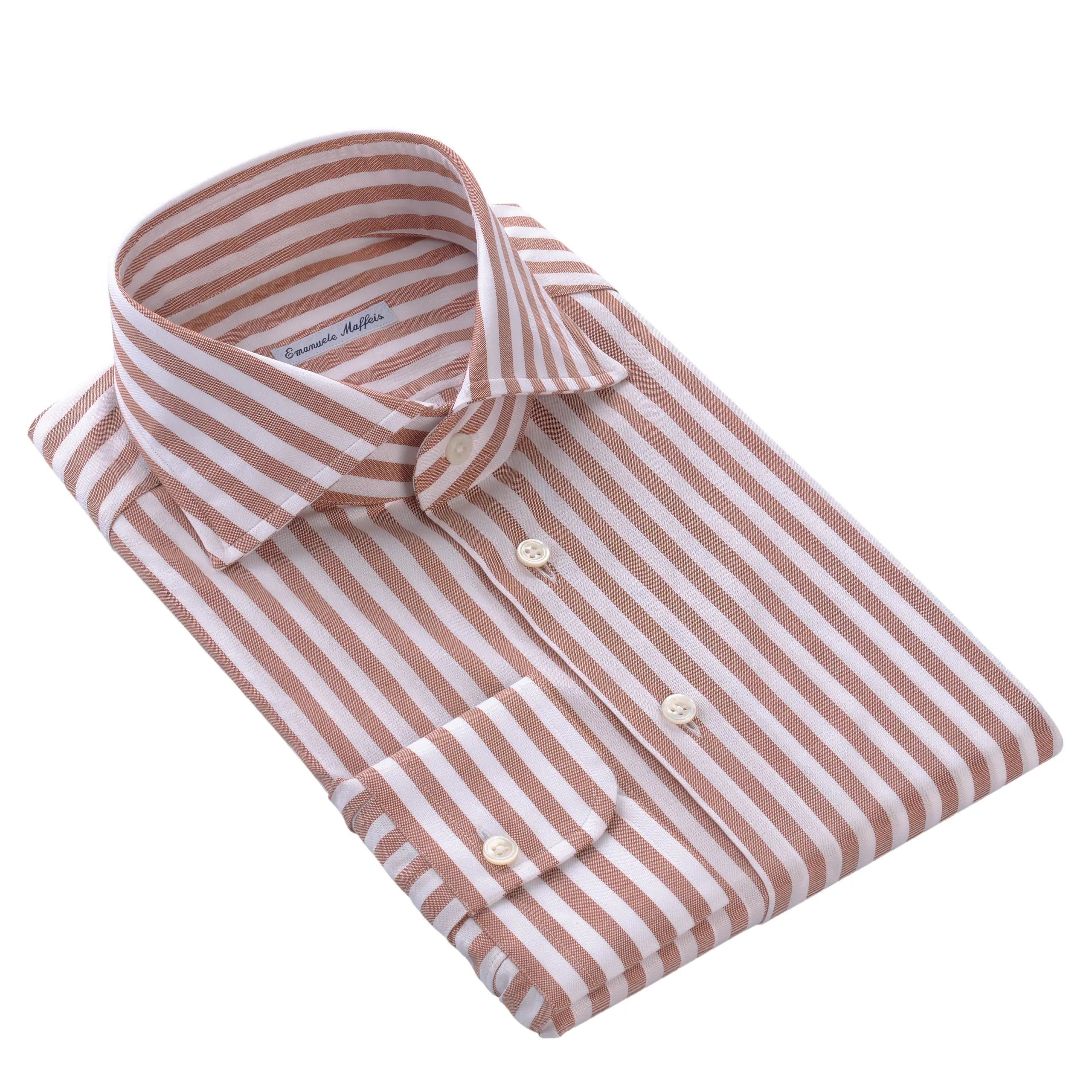 Cotton Striped Shirt in White and Peach Orange