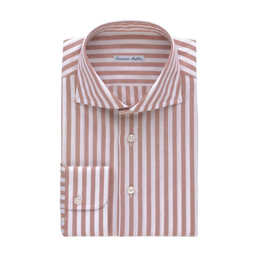 Emanuele Maffeis Cotton Striped Shirt in White and Peach Orange - SARTALE