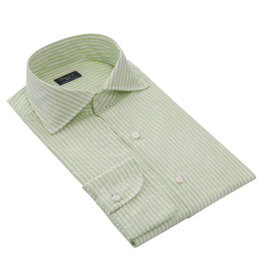 Finamore Classic Napoli Cotton Shirt with Striped Sticks in Green - SARTALE