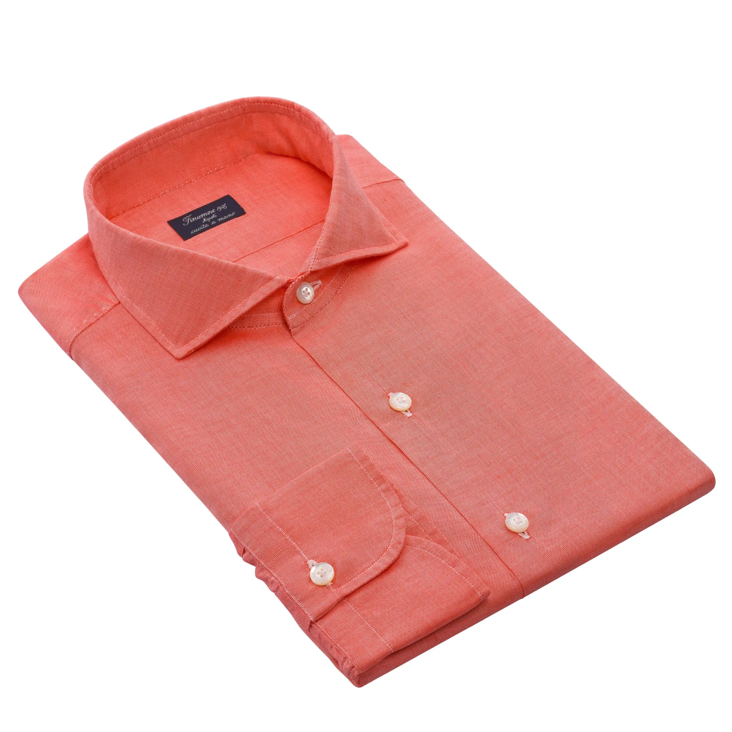 Finamore | Linen-Blend Shirt in Peach Orange | SARTALE Finamore | Linen-Blend Shirt in Peach Orange | SARTALE