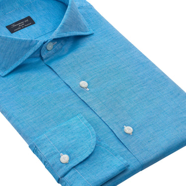 Finamore Linen-Cotton Blend Shirt in Turquoise Blue - SARTALE