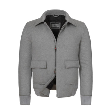 Kired Cashmere and Fur Bomber with Detachable Fur Collar in Light Grey - SARTALE