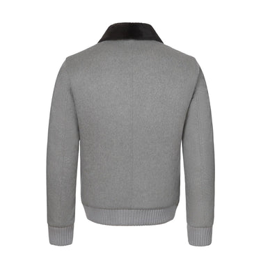 Kired Cashmere and Fur Bomber with Detachable Fur Collar in Light Grey - SARTALE