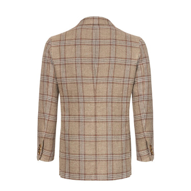 Kiton Glencheck Linen, Silk and Cotton Jacket in Brown and White - SARTALE