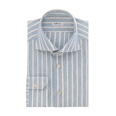 Kiton Linen-Blend Shirt in White and Blue - SARTALE