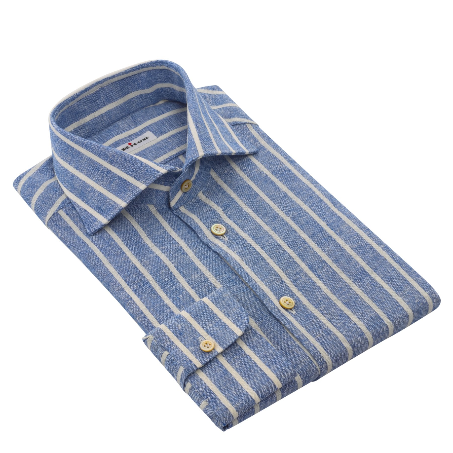 Kiton | Linen-Blend Striped Shirt in Light Blue and White | SARTALE Kiton | Linen-Blend Striped Shirt in Light Blue and White | SARTALE