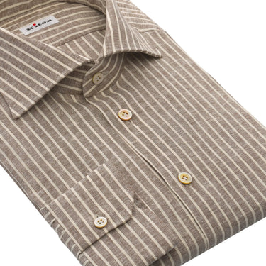 Kiton Linen Striped Shirt in Brown and White - SARTALE