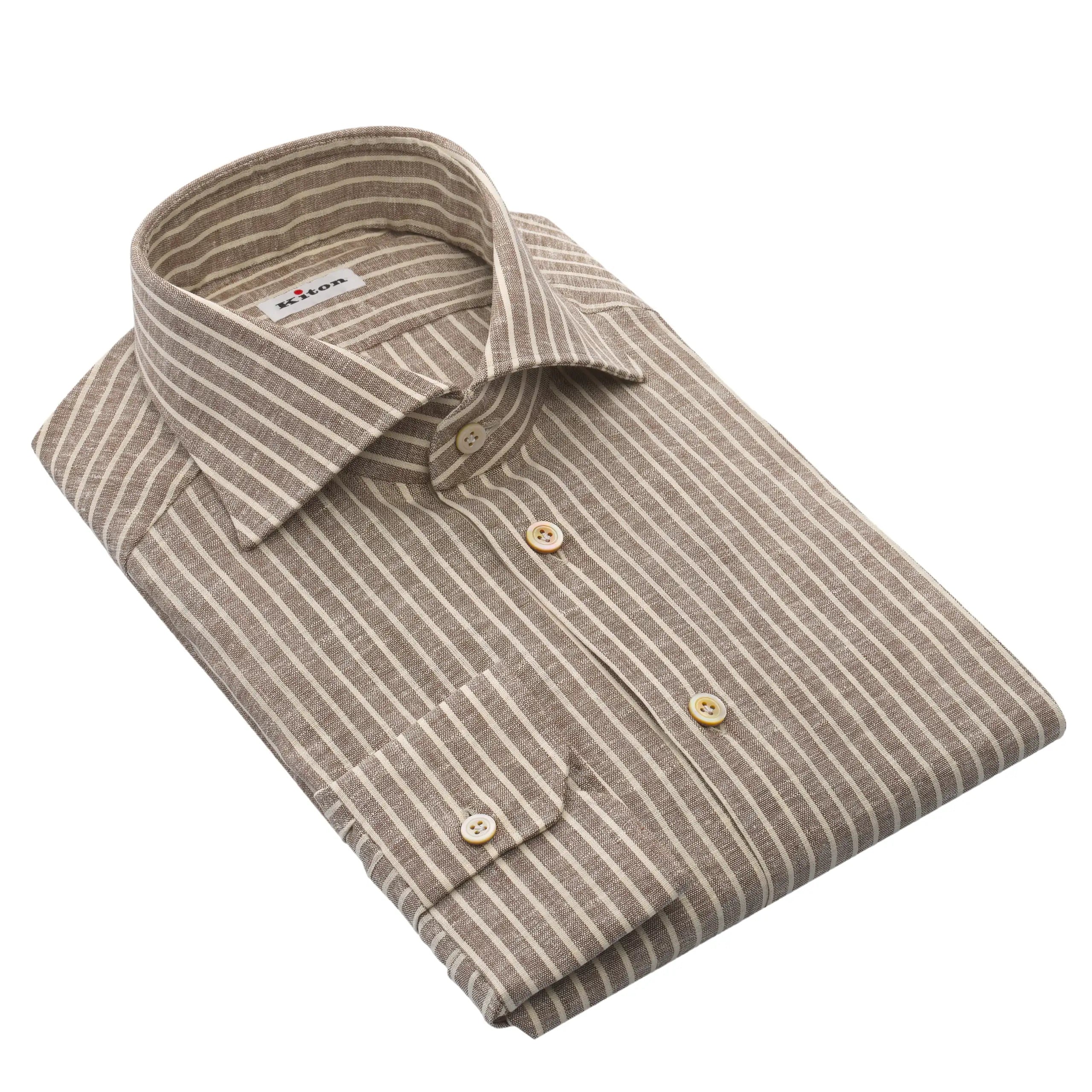 Kiton | Linen Striped Shirt in Brown and White | SARTALE Kiton | Linen Striped Shirt in Brown and White | SARTALE
