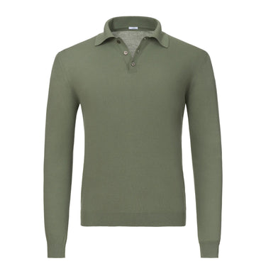 Malo Cotton Long Sleeve Polo Shirt in Sage Green - SARTALE