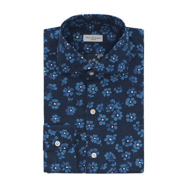 Maria Santangelo Floral Printed Cotton Shirt in Navy Blue - SARTALE