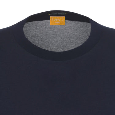 Svevo Crew Neck Cotton Jersey Navy Blue T-Shirt - SARTALE