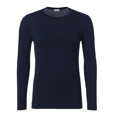 Zimmerli Crew-Neck Long Sleeve T-Shirt in Navy Blue - SARTALE