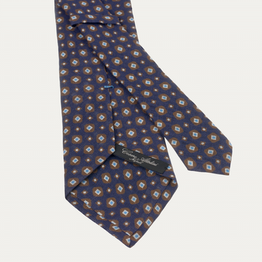 Printed Woven Linen Tie in Blue