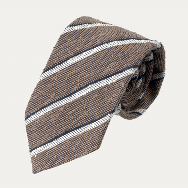 Regimental Cotton-Silk Blend Tie in Brown, Blue and White