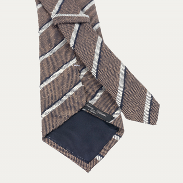 Regimental Cotton-Silk Blend Tie in Brown, Blue and White