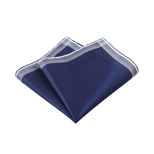 Cotton Pocket Square in Dark Blue and White