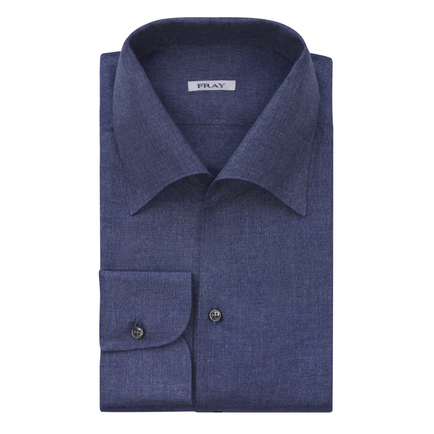 Linen-Cotton Shirt in Blue Melange with Open Collar