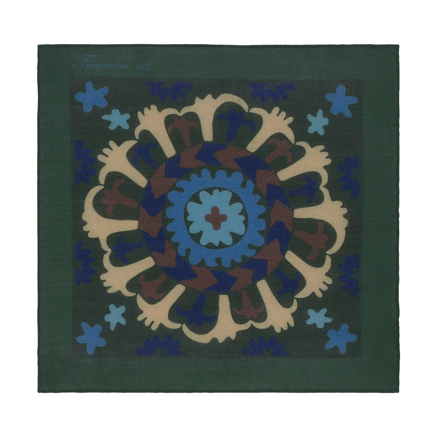 Printed Wool-Silk Blend Pocket Square in Green