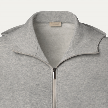 Zimmerli Cotton Zip-Up Hoodie in Light Grey - SARTALE