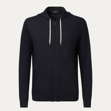 Zimmerli Stretch-Cotton Zip-Up Hoodie in Navy Blue - SARTALE