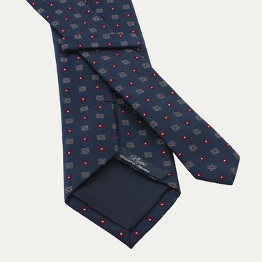 Woven Blue Silk Tie with Flower Design