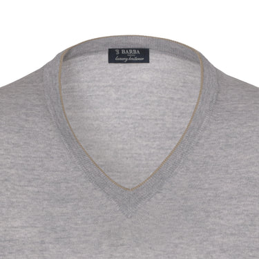 V-Neck Virgin Wool Pullover in Grey Melange