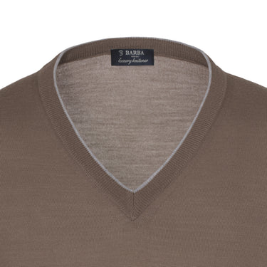 V-Neck Virgin Wool Pullover in Coffee Brown
