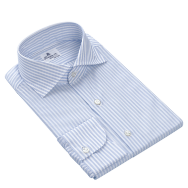 Striped Classic Cotton Shirt in White and Light Blue