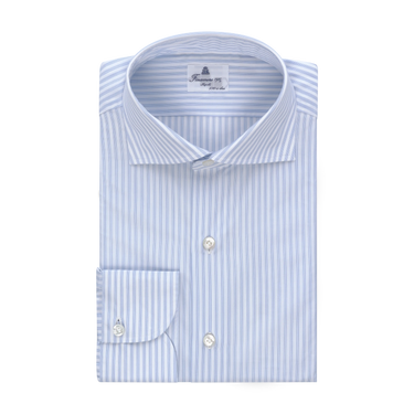 Striped Classic Cotton Shirt in White and Light Blue